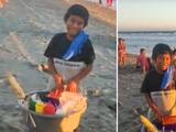 Niño que vende elotes en la playa recibe una gran sorpresa de cumpleaños: video conmueve al Internet